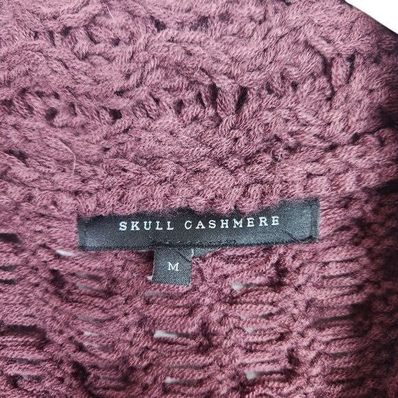 SKULL CASHMERE Sweater Womens Medium Maroon Chunky Knit Shawl Grandpa Cardigan - Picture 9 of 10